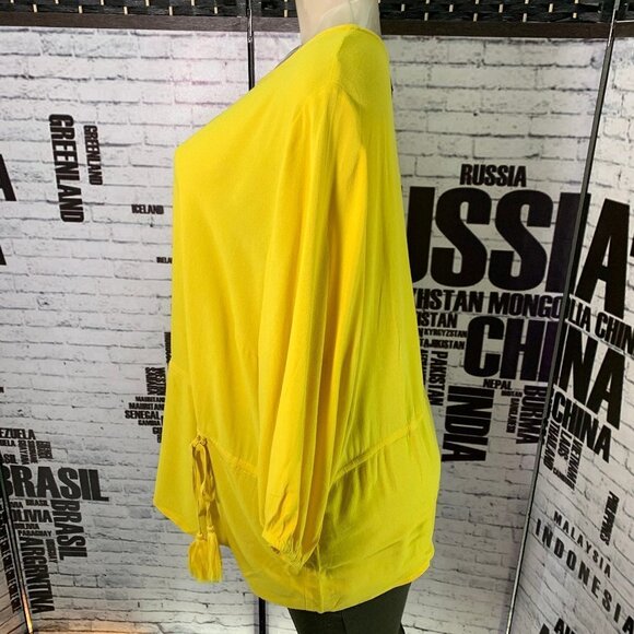 Junarose Yellow Sheer Side Tassel Tie Top - Picture 5 of 6